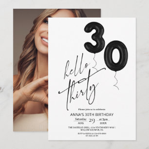 Convites Aniversário de 30 anos Preto Branco Minimalista Mo