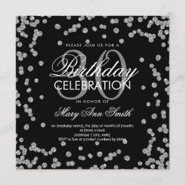 Convites Aniversário de 30 anos Preto com Glitter de Prata