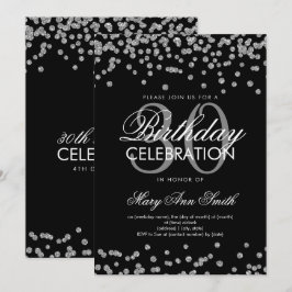 Convites Aniversário de 30 anos Preto com Glitter de Prata