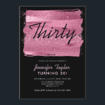 Convites Aniversário de 30 anos Preto de Pincel Cinza com B<br><div class="desc">Convite de festas aniversário de 30 anos preto do pincel brilhante rosa</div>