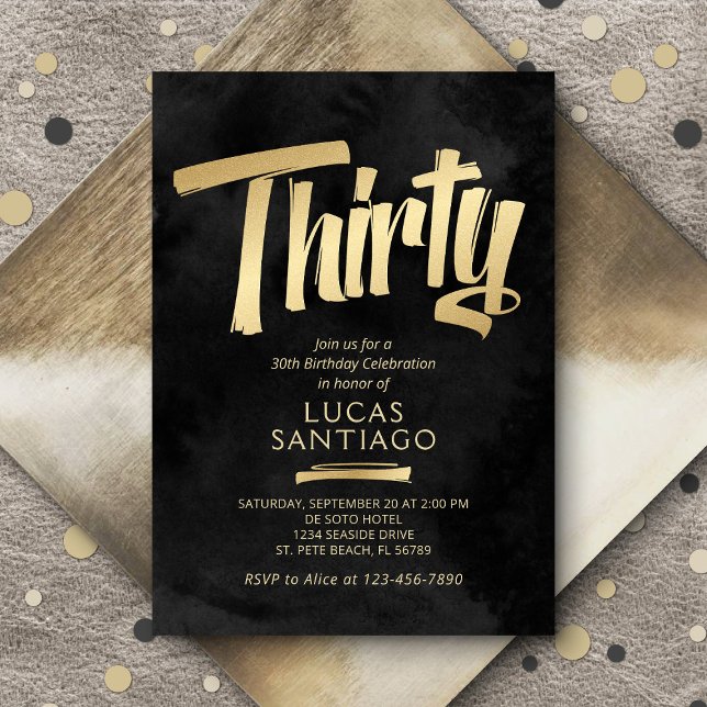 Convites aniversário de 30 anos preto Dourado (Criador carregado)