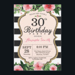 Convites aniversário de 30 anos. Preto Dourado Floral<br><div class="desc">aniversário de 30 anos convite para mulheres. Convidar Festa de aniversário Preta e Dourada. Dourada Glitter. Flor Floral Cor de Água Rosa. Black and White Stripes. Digital Imprimível.
Para mais personalização,  clique no botão "Personalizar" e use a ferramenta design para modificar este modelo.</div>