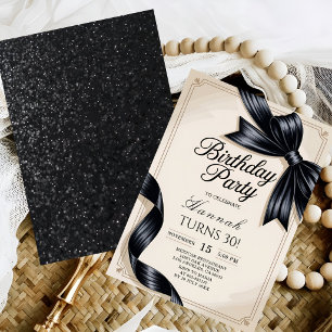 Convites Aniversário de 30 anos Preto e Branco Elegante