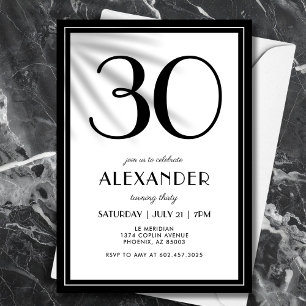 Convites Aniversário de 30 anos Preto e Branco Minimalista