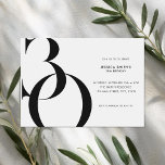 Convites Aniversário de 30 anos preto e branco minimalista<br><div class="desc">Convite aniversário de 30 anos minimalista moderno,  com design simples com tipografia quic e roteiro elegante.</div>