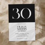 Convites Aniversário de 30 anos preto e branco minimalista<br><div class="desc">Aniversário de 30 anos minimalista moderno com design simples com tipografia chic elegante a preto e branco.</div>