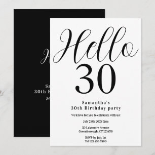 Convites Aniversário de 30 anos Preto e Branco Minimalista