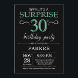 Convites aniversário de 30 anos preto e verde surpresa<br><div class="desc">Convite para aniversário de 30 anos surpresa com fundo brilhante preto e verde. Chalkboard. Aniversário Adulto. Homens ou Mulheres no Dia Convidam. Qualquer idade.
Para mais personalização,  clique no botão "Personalizar" e use a ferramenta design para modificar este modelo.</div>