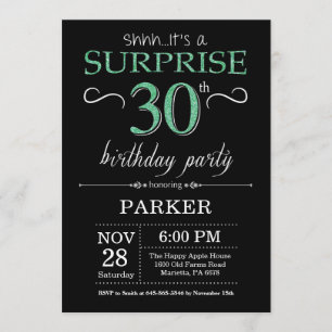 Convites aniversário de 30 anos preto e verde surpresa
