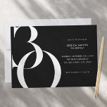 Convites Aniversário de 30 anos preto minimalista moderno<br><div class="desc">Convite aniversário de 30 anos minimalista moderno,  com design simples com tipografia quic e roteiro elegante.</div>