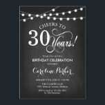 Convites aniversário de 30 anos - Preto Quadro Preto<br><div class="desc">aniversário de 30 anos Convite Simples design preto e branco com padrão de quadro negro e luzes de fadas. Apresenta a fonte do script. Até 30 anos! Pode ser personalizado em qualquer idade! Envie-me uma mensagem se precisar de mais personalização.</div>