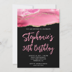 Convites Aniversário de 30 anos preto rosa e Dourado