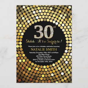 Convites Aniversário de 30 anos preto surpreendido e brilha