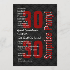 Convites aniversário de 30 anos preto Vermelho branco SURPR