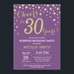 Convites aniversário de 30 anos Purple e Diamante Dourado s<br><div class="desc">Convite para aniversário de 30 anos surpresa com fundo de diamante brilhante roxo e Dourado. Dourado Confetti. Aniversário Adulto. Homens ou Mulheres Aniversário. Para mais personalização,  clique no botão "Personalizar" e use a ferramenta design para modificar este modelo.</div>