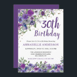 Convites aniversário de 30 anos Purple Floral Dourado Ponto<br><div class="desc">aniversário de 30 anos Violet Floral Floral Floral,  Violet,  Dourado Confetti Invitation O design apresenta uma linda cor d'água,  púrpura escura e flores violetas.</div>