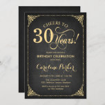 Convites aniversário de 30 anos - Quadro Dourado<br><div class="desc">aniversário de 30 anos Invitation Elegant vintage black and faux gold design com padrão de quadro. Apresenta a fonte do script. Até 30 anos! Pode ser personalizado em qualquer idade! Envie-me uma mensagem se precisar de mais personalização.</div>