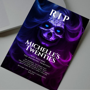 Convites aniversário de 30 anos RIP 200 Lady Skull Pink Pur