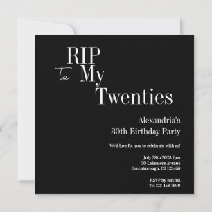 Convites Aniversário de 30 anos RIP 20s Festa Preto e Branc