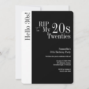 Convites Aniversário de 30 anos RIP 20s Olá 30s Festa Preto