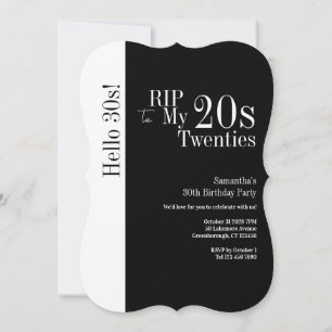 Convites Aniversário de 30 anos RIP 20s Olá 30s Festa Preto