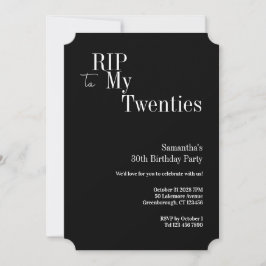 Convites Aniversário de 30 anos RIP Vinte Anos Preto e Bran