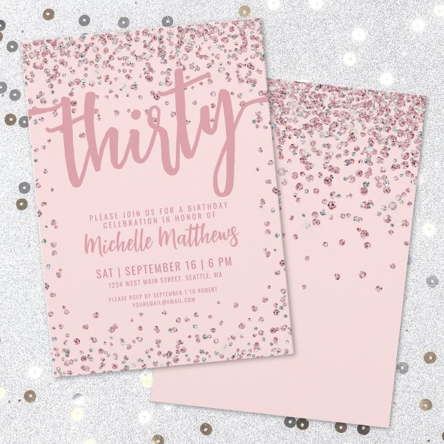 Convites Aniversário de 30 anos Rosa Corado (Blush Pink 30th Birthday Invitation)