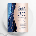 Convites aniversário de 30 anos rosa Dourada Blue Agate Sur<br><div class="desc">Marinho azul e rosa dourado agate convite de festas surpresa. Elegante design moderno com cor azul-real de água agate marble geode background, faux glitter rosa gold e typografia script font. Trendy convida o cartão perfeito para uma comemoração de dia das mulheres na moda. Impressos convites Zazzle ou modelo de impressão...</div>