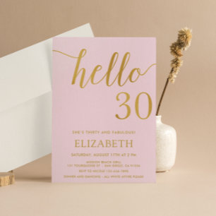 Convites aniversário de 30 anos rosa e Dourado Alô 30