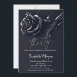 Convites Aniversário de 30 anos Rosa Gótico Azul Escuro<br><div class="desc">Rosa escura elegante sobre fundo azul escuro.</div>