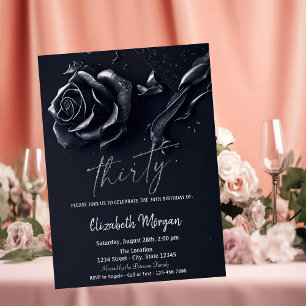 Convites Aniversário de 30 anos Rosa Gótico Azul Escuro