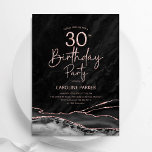 Convites Aniversário de 30 anos Rosa preto agate<br><div class="desc">Convite de festas aniversário de 30 anos de ouro preto e rosa. Elegante design moderno com aquarela agate marble geode background, faux glitter rosa gold e typografia script font. Trendy convida o cartão perfeito para uma comemoração de dia das mulheres na moda. Impressos convites Zazzle ou modelo de impressão digital...</div>