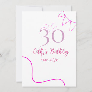 CONVITES ANIVERSÁRIO DE 30 ANOS ROSA ROXO PASTEL DESENHADO