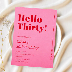 Convites Aniversário de 30 anos Rosa Vermelho Moderno, Tipo