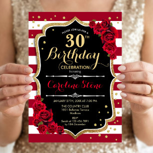 Convites aniversário de 30 anos - Rosas de faixas brancas D