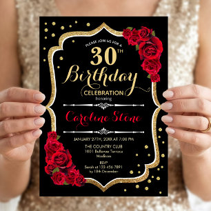 Convites aniversário de 30 anos - Rosas vermelhas Pretas Do
