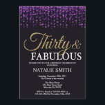 Convites aniversário de 30 anos Roxo e Largura Dourada<br><div class="desc">aniversário de 30 anos. Trinta e Fabuloso. Roxo Preto e Dourada Brilhante. Festa de aniversário adulta. Para Homens ou Mulheres. Para mais personalização,  clique no botão "Personalizar" e use nossa ferramenta de design para modificar este modelo.</div>