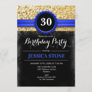 Convites aniversário de 30 anos - Royal Blue Black Dourado