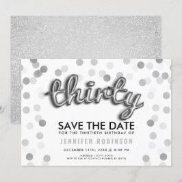 Convites Aniversário de 30 anos Silver Glitter Para Salvar
