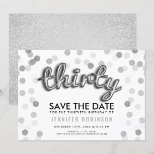 Convites Aniversário de 30 anos Silver Glitter Para Salvar 
