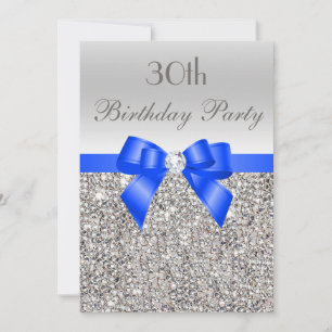 Convites aniversário de 30 anos Silver Sequin Royal Blue Ar