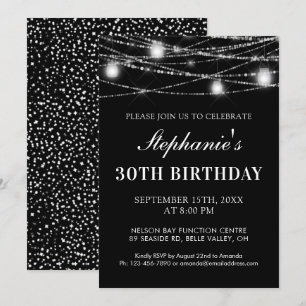 Convites aniversário de 30 anos String Luzes escuras branc