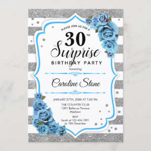 Convites aniversário de 30 anos Surpresa - Azul Azul-Azul-