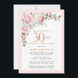Convites aniversário de 30 anos Surpresa do Partido Rosa Ro<br><div class="desc">Honre uma mulher especial com este convite de festas aniversário de 30 anos de surpresa elegante e feminina. 30 é escrito em texto rosa grande. O Partido da Surpresa de Aniversário segue. O nome do convidado também está em letras cor-de-rosa. As rosas cor-de-rosa pinceladas e as folhas verdes salgadas criam...</div>