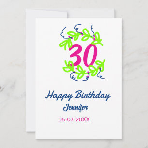 Convites aniversário de 30 anos verde azul wreath name date