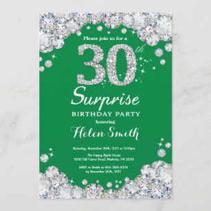 Convites aniversário de 30 anos Verde Surpresa e Diamante
