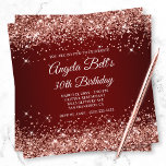 Convites Aniversário de 30 anos vermelho escuro brilhante R<br><div class="desc">Um convite fabuloso e monograma para ela. Rosa dourado cintilante e brilhante vírgula cintilante contra uma imagem fotográfica vermelha escura e burgundy. O monograma clássico de caligrafia rico no verso pode ser personalizado ou excluído. Um convite para festas de aniversário excelente para o seu primo favorito. Todos os elementos brilhantes...</div>