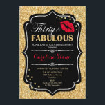 Convites aniversário de 30 anos - Vermelho Negro Dourado e<br><div class="desc">Convite para aniversário de 30 anos. Design branco preto elegante com ouro brilhante. Apresenta lábios vermelhos beijando,  confetti e fonte de script. Perfeito para uma bolsa mensageifesta de aniversario elegante. 30 Fabulosos! Envie-me uma mensagem se precisar de mais personalização.</div>