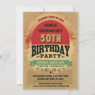 Convites aniversário de 30 anos Vintage Typografia Grunge