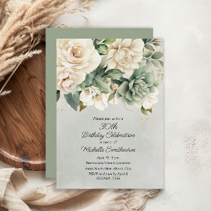 Convites Aniversário de 30 anos White Sage Verde Floral Dou